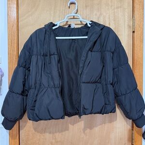 H&M Black Cropped Puffer Jacket with Hood